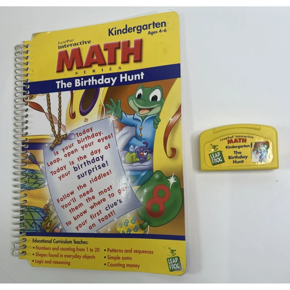 Vintage LeapFrog LeapPad Interactive Math The Birthday Hunt Book & Cartridge
